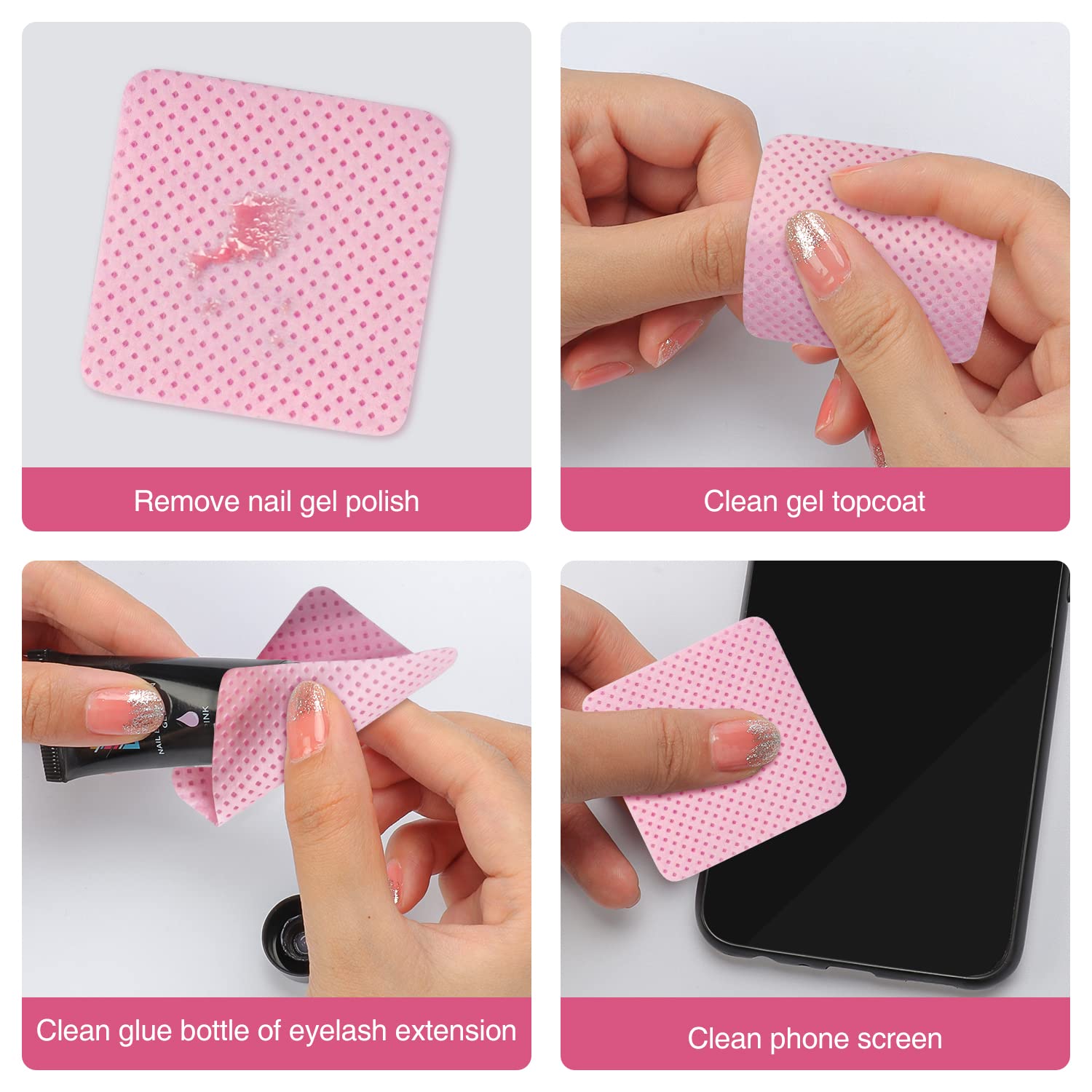 1080 PCS Pink Lint Free Nail Wipes, Eyelash Extension Wipes, Super Absorbent Soft Non-Woven with a Pump Dispenser Bottle Disposable Nail Polish Remover for Polish Clean Acrylic Nails Remover - Image 5