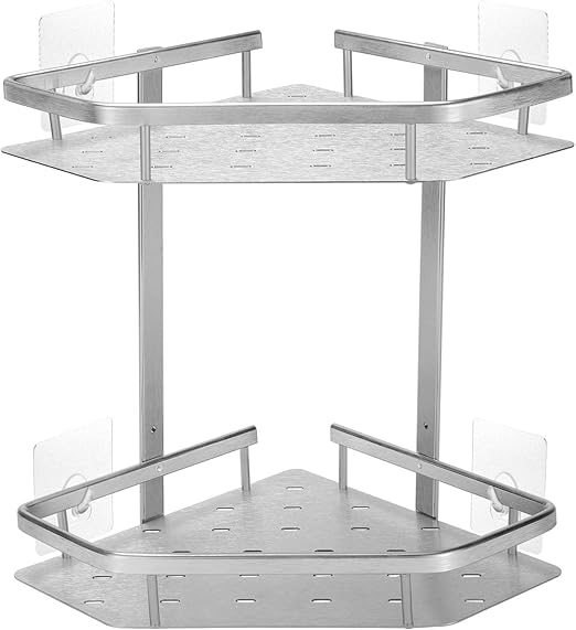 SortWise ™ No Drilling Bathroom Corner Shelves, 2 Tier Aluminum Shower