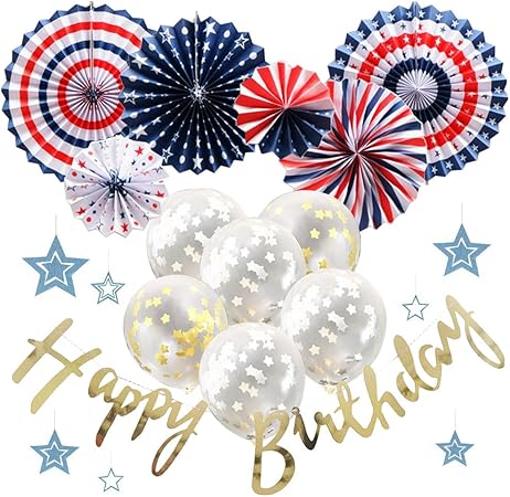Amazon Frontier ペーパーファン 豪華 風船 誕生日 飾り付け パーティー バースデー アメリカンポップ デコレーション セット バースデースターデコレーション ネイビー 風船 バルーン おもちゃ