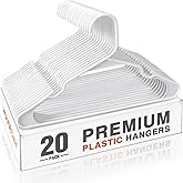 HOUSE DAY Plastic Hangers 20 Pack - White Clothes Hangers with Non-Slip Shoulder Grooves, Durable and Sturdy T-Shirt, Dress, Coat Hanger, Space Saving Design Perfect for Closet Organizers and Storage