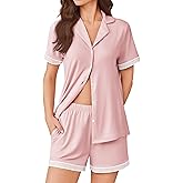 Ekouaer Button Down Pajamas for Women Set Short Sleeve Womens Sleepwear Shorts Set 2 Piece Summer Lounge Sets