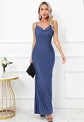 Capuffy Women Drape Neck Formal Maxi Dresses Lace