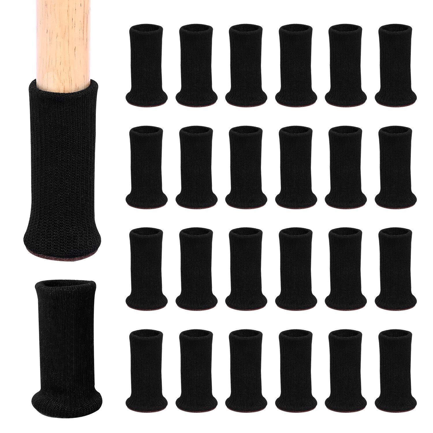 Ezprotekt 24 PCS Chair Socks High Elastic Floor Protectors Non Slip Chair Leg Feet Socks Covers Furniture Caps Set, Fit Diameter from 1" to 2",Knitted Furniture Pads,Black