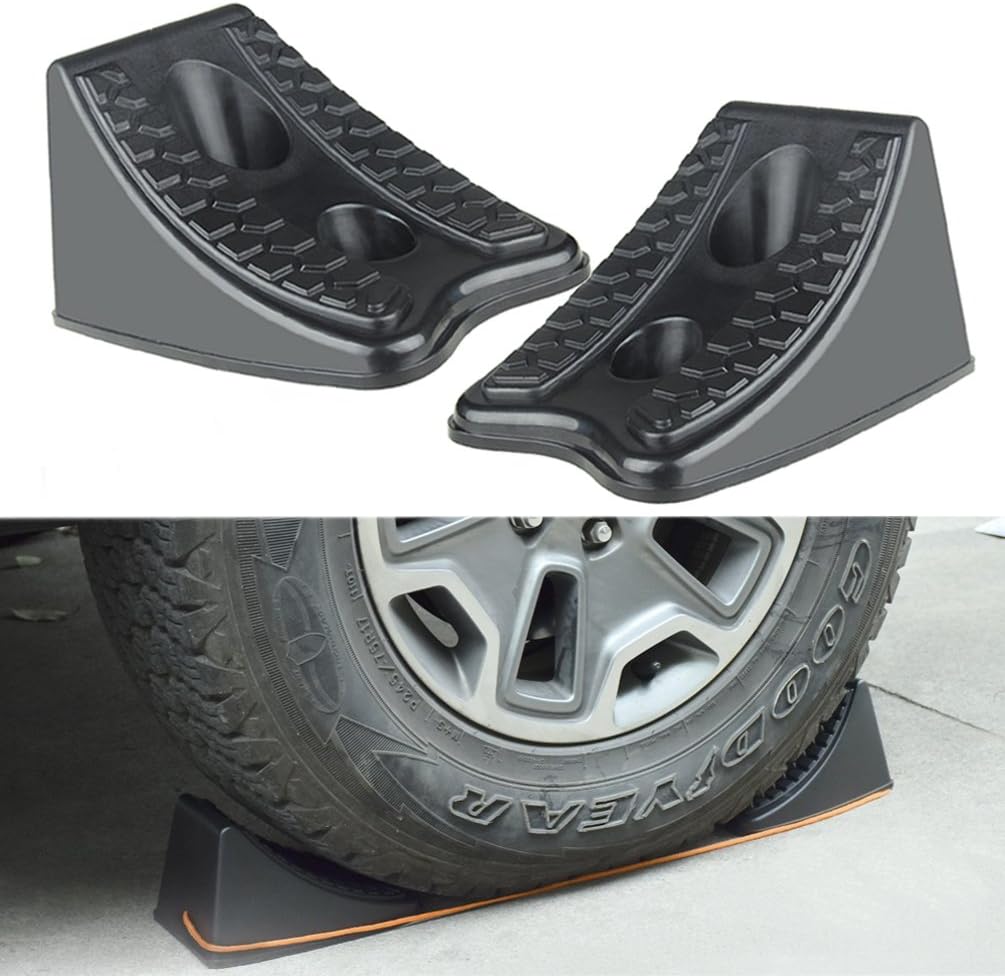 ROCCS 2PCS Car Wheel Chocks, Heavy Duty Wheel Chock Stoppers for Trailers Caravans Vehicle Wheels Stopper, Pair with Rope