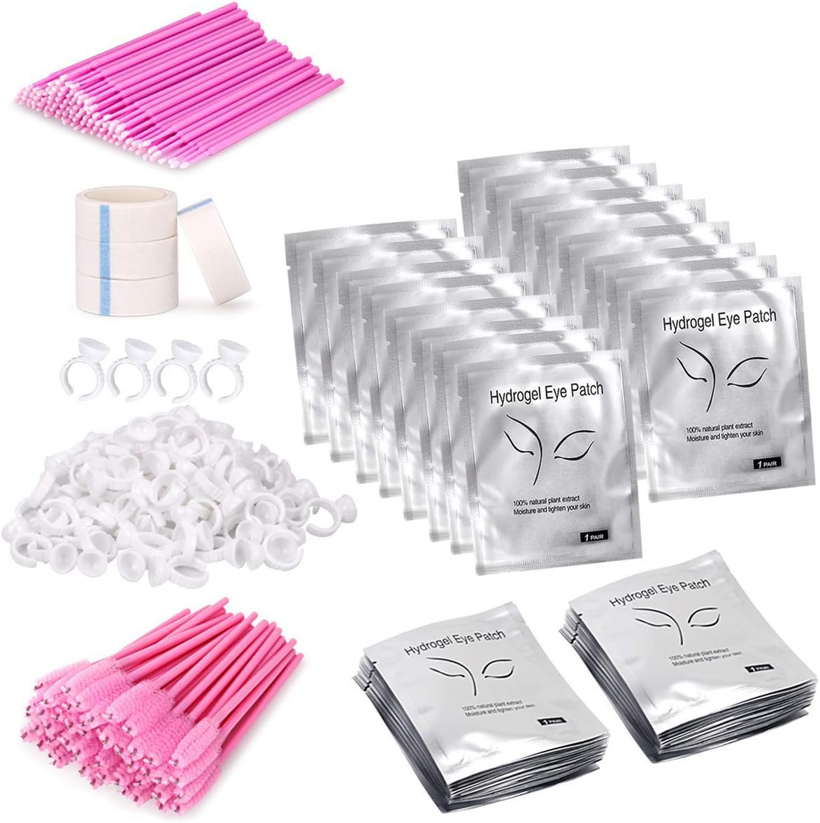 404 Pcs Eyelash Extension Kit, Eye Pads for Eyelash Extensions Eyelash Brush, Glue Rings, Micro Brushes Disposable Applicator