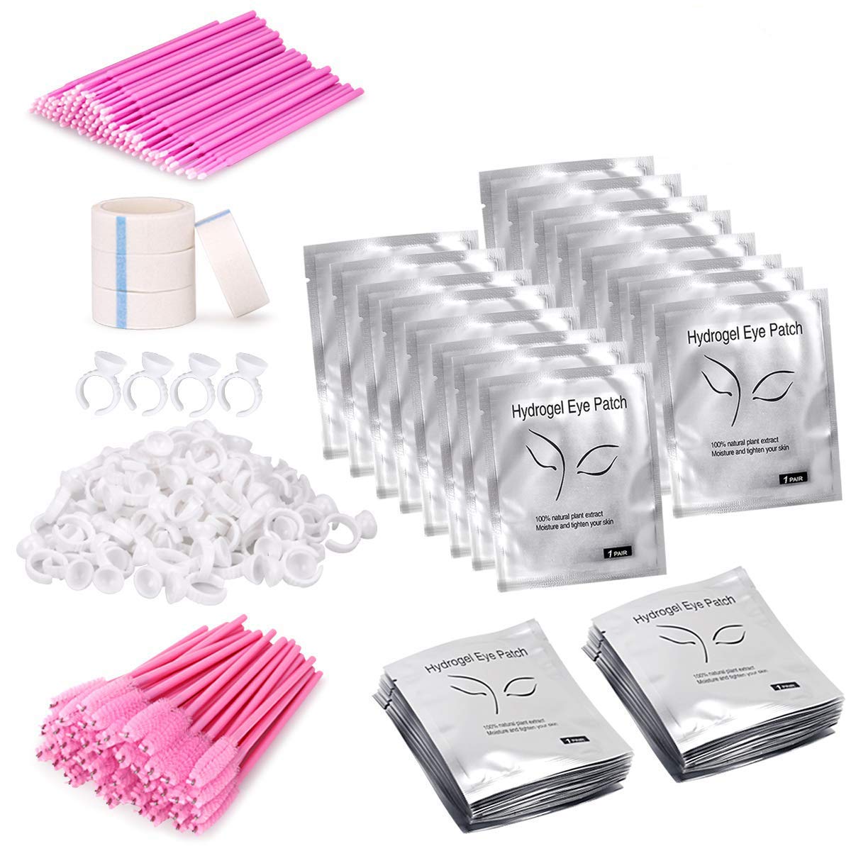 404 Pcs Eyelash Extension Kit - Eye Pads for Eyelash Extensions, Eyelash Brush, Glue Rings, Micro Brushes Disposable Applicator, Lash Tape (5 kinds, 404 pcs Lash Extension Kit) B.
