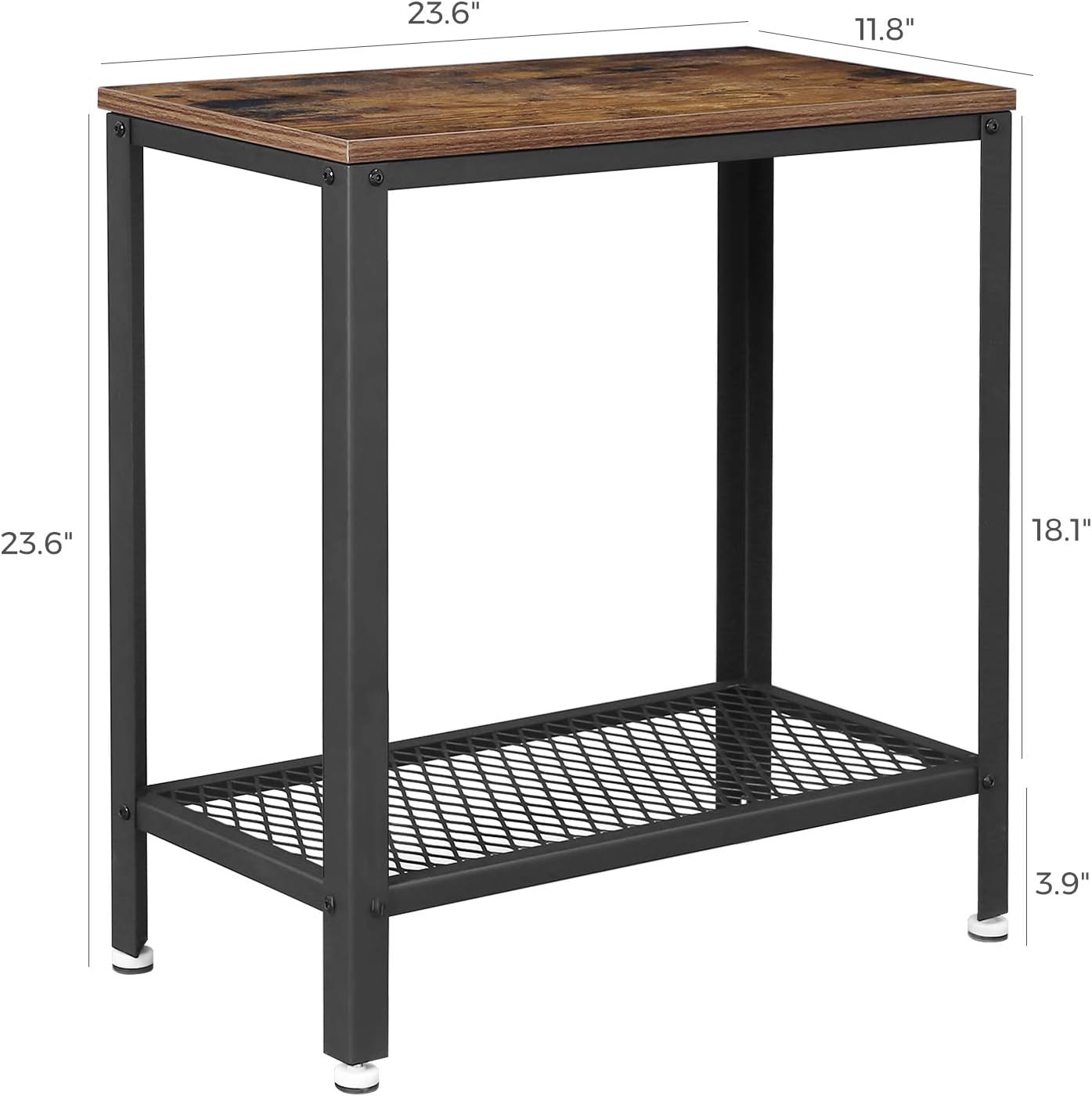 VASAGLE Industrial Side Table, 2-Tier Nightstand with Mesh Shelf, End Table for Small Spaces, Sturdy and Easy Assembly, Wood Look Accent Furniture with Metal Frame, Rustic Brown ULET31BX: Kitchen & Dining