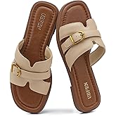UBFEN Womens Flat Sandals Comfortable Dressy Slides Open Toe Slip On Beach Vacation Summer Casual