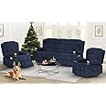 Dresegmt Loveseat Recliner Sofa Set, Flip Middle Backrest Design 3 Seater Reclining Sofa and 2PC Single Oversized Recliner Chair, Manual Couches for Living Room/RV (Blue, 3+1+1)