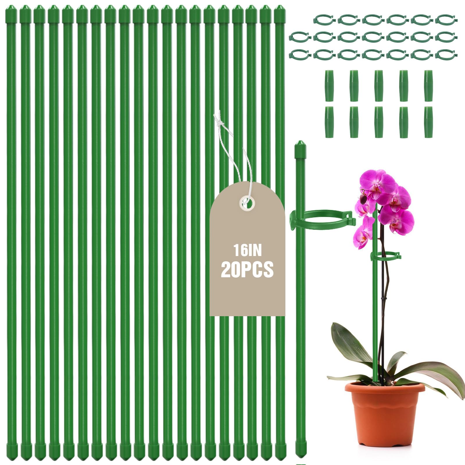 Photo 1 of **only 3**Joyhalo 20 Pack Plant Stakes for Indoor Plants, 16 Inch Garden Stakes, Adjustable Plant Support Sticks for Tall Plants As Tomatoes Beans Orchid Vegetable