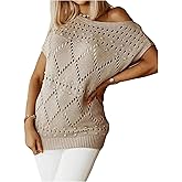 BEAUDRM Women's Crochet Tank Tops Hollow Out Sleeveless Sweater Vest Knit Short Sleeve Knit Pullover Spring Tops