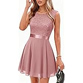 BeryLove Women's Short Prom Dresses for Teens Sleeveless Flowy A Line Wedding Guest Lace Formal Dress