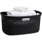 Mind Reader 40L Laundry Basket, Clothes Hamper, Premium Wicker Design, Plastic, Black