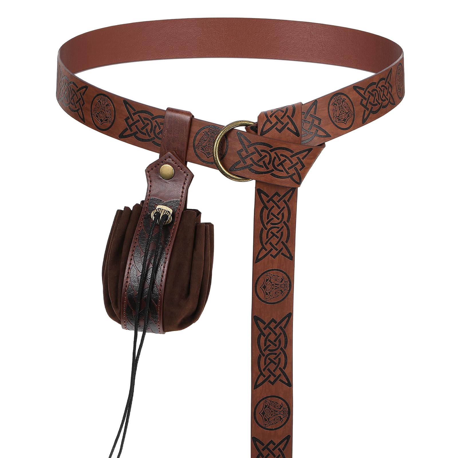 CIATBYYJ 2 Pcs Medieval Viking Belt with Faux Leather Pouch, Vintage Renaissance Belt Pouch Dice Bag, Retro Nordic Belts Pouche's, Portable Bag Renaissance Costume Accessories(Brown)