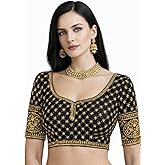 Women's Readymade Saree Blouse, Sequence and Gold Thread Embroidered, Short Sleeve, Sweetheart Neck Design