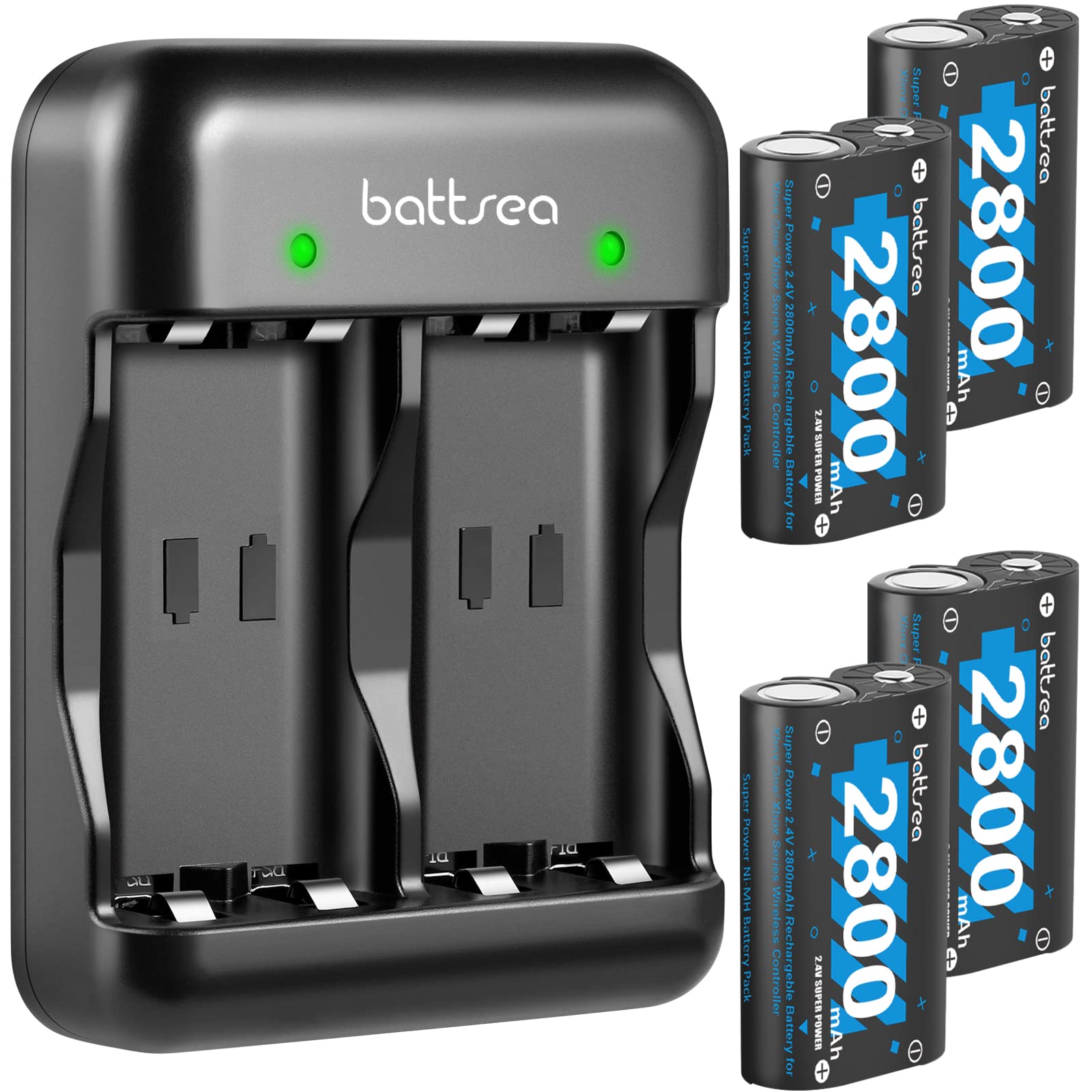 Battsea 4x 2800mAh Rechargeable Battery Pack for Xbox One/Series Controller with Fast Charger Station Compatible with Xbox One/One S/One X/Series X/Series S Controller Accessories Kit