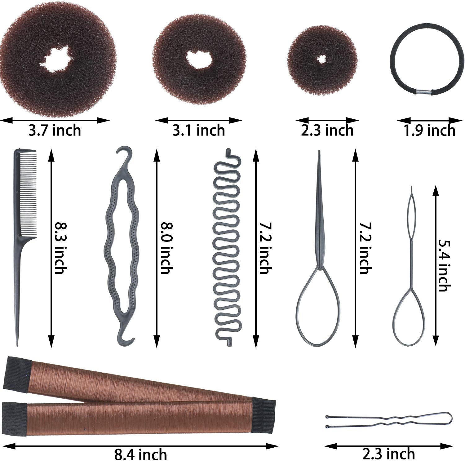 Hair Styling Set Hair Braid Tool 3 Pieces Donut Hair Bun Tool 2 Pieces French Magic Twist Hairstyle Clip Rollers 15 Pieces U-shaped Hair Pins 5 Pieces Hair Ropes for Women Girls: Beauty