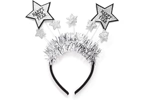 Needzo 2026 Happy New Year Headband, Glitter Headwear Party Decorations, One Size Fits Most (Silver Stars)