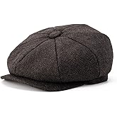 BOTVELA Men's 8 Panel Wool Blend Newsboy Flat Cap Herringbone Tweed Hat
