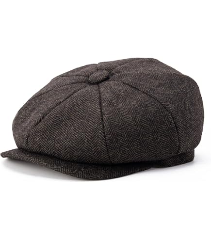 JANGOUL Men Wool Blend 8 Panel Newsboy Cap Tweed Cabbie Hat Snap