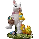 Easter Bunny Decor Resin Figurine with Ducklings, Hand Painted Rabbit Tabletop Decoration for Spring Home, Cute Easter Gift