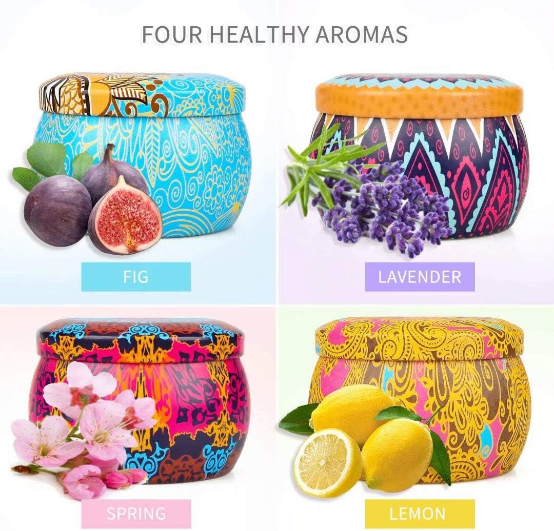 YINUO LIGHT Scented Candles Lavender, Lemon, Mediterranean Fig, Fresh Spring, Natural Soy Wax Portable Travel Tin Candle Gifts Set for Women: Home & Kitchen