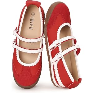 IDIFU Mary Jane Shoes Comfortable Ballet Fashion Sneakers for Women | Round Toe Slip On Trendy Ballerina Flats Lightweight No