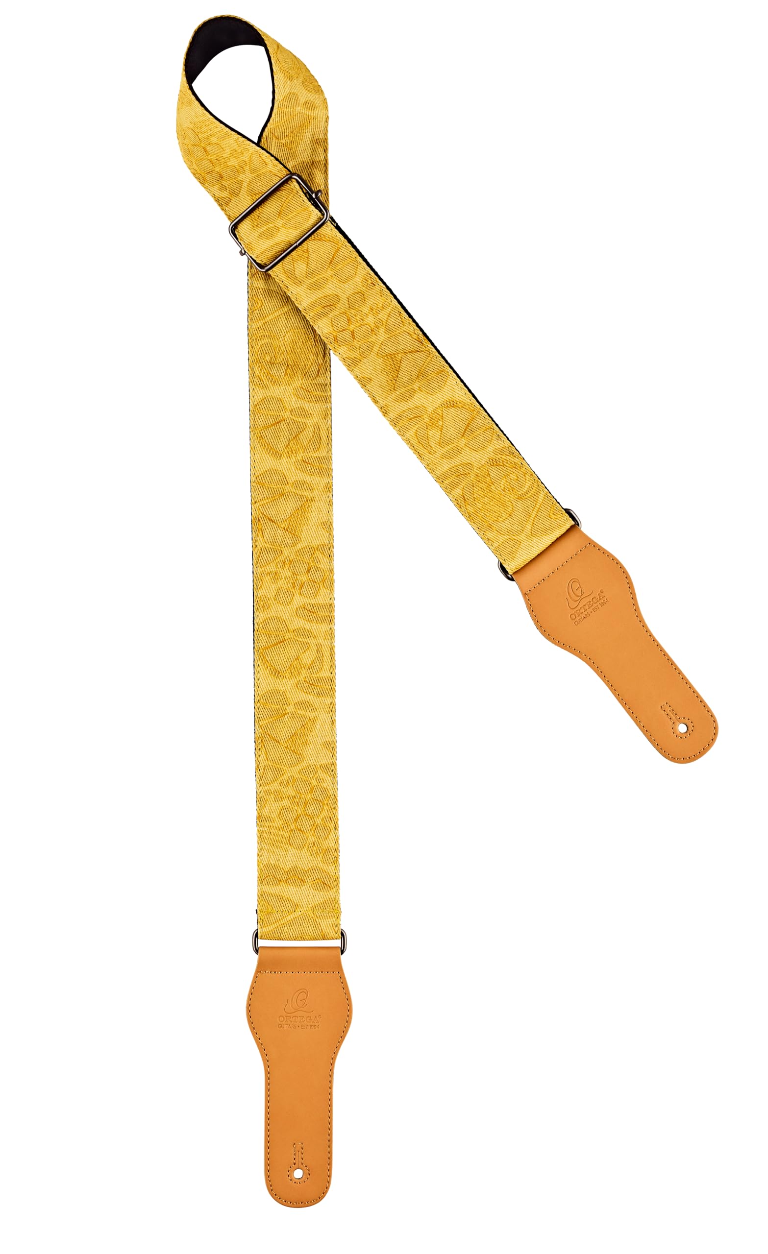 Ortega Guitars Adjustable Guitar Strap – Acoustic Guitar / Bass, Electric Guitar / Bass – Spring Series – Cotton, Yellow (OCS-330)