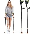 Elorgzem Pair Forearm Crutches, Ergonomic Folding Forearm Crutches for Adults with Anti-Dorp Cuff, 10-Level Adjustable Height, Suitable for Adults with Leg Injury (Pair - Black Handle)