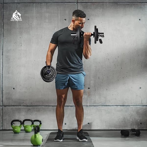 LIONSCOOL 16″ LOADABLE DUMBBELLS PAIRS, SOLID STEEL OLYMPIC DUMBBELL HANDLES FOR 2″ PLATES, HOME GYM STRENGTH TRAINING, INCLUDES 4 SPRING COLLARS