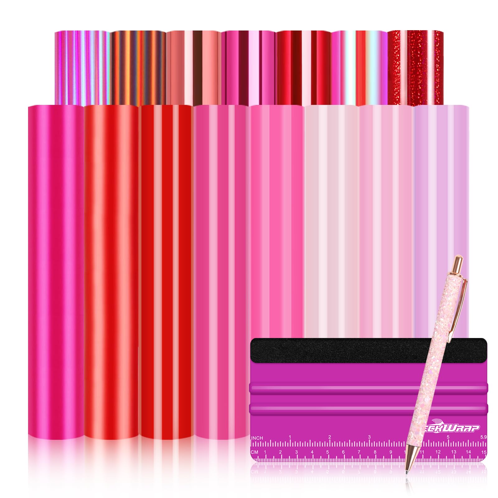 TECKWRAP Hojas de vinilo permanentes rosas – 12 x 12 16 colores surtidos para manualidades, calcomanías, letreros, rasqueta de vinilo incluida y bolígrafo – Compatible con todas las máquinas de corte