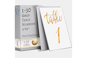 Merry Expressions Gold Wedding Table Numbers 1-30, Wedding Decorations for Reception - 4x6 inch Double Sided