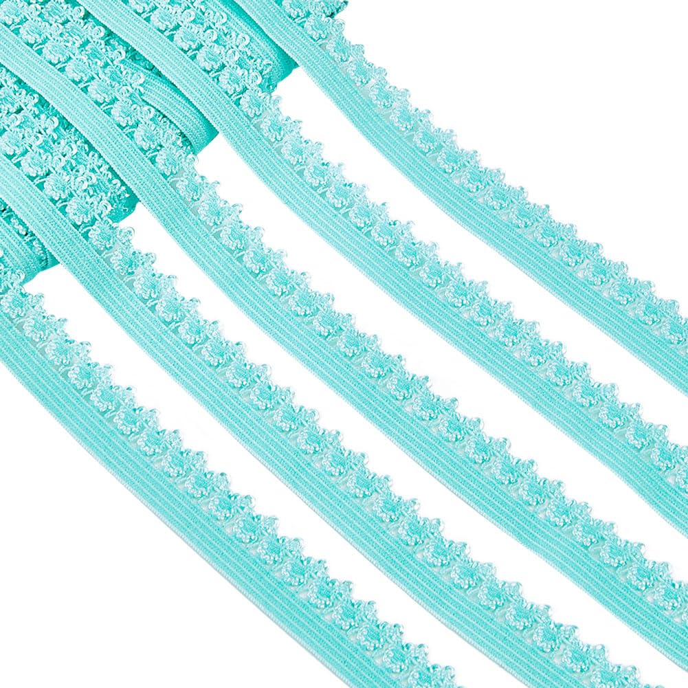 GORGECRAFT 20 Yards Frilly Edge Stretch 13mm Wide Edge Lingerie Elastic Lace Trim Webbing Crocheted Lace Cord Ribbon for Diy Sewing Crafts Garment Embellishments Gift Wrapping, Medium Aquamarine