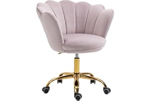 ZOBIDO Comfy Home Office Task Chair with Wheels, Cute Modern Upholstered Velvet Seashell Back Adjustable Swivel Vanity Desk Chair, for Women, for Kids, for Girls, Living Room, Bedroom（Bright Purple）