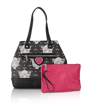 Betsey Johnson Betsey Johnson Snow Queen Of The Jungle Snap Trap Tote With Pouch Shoulder Bag - Black/Multi