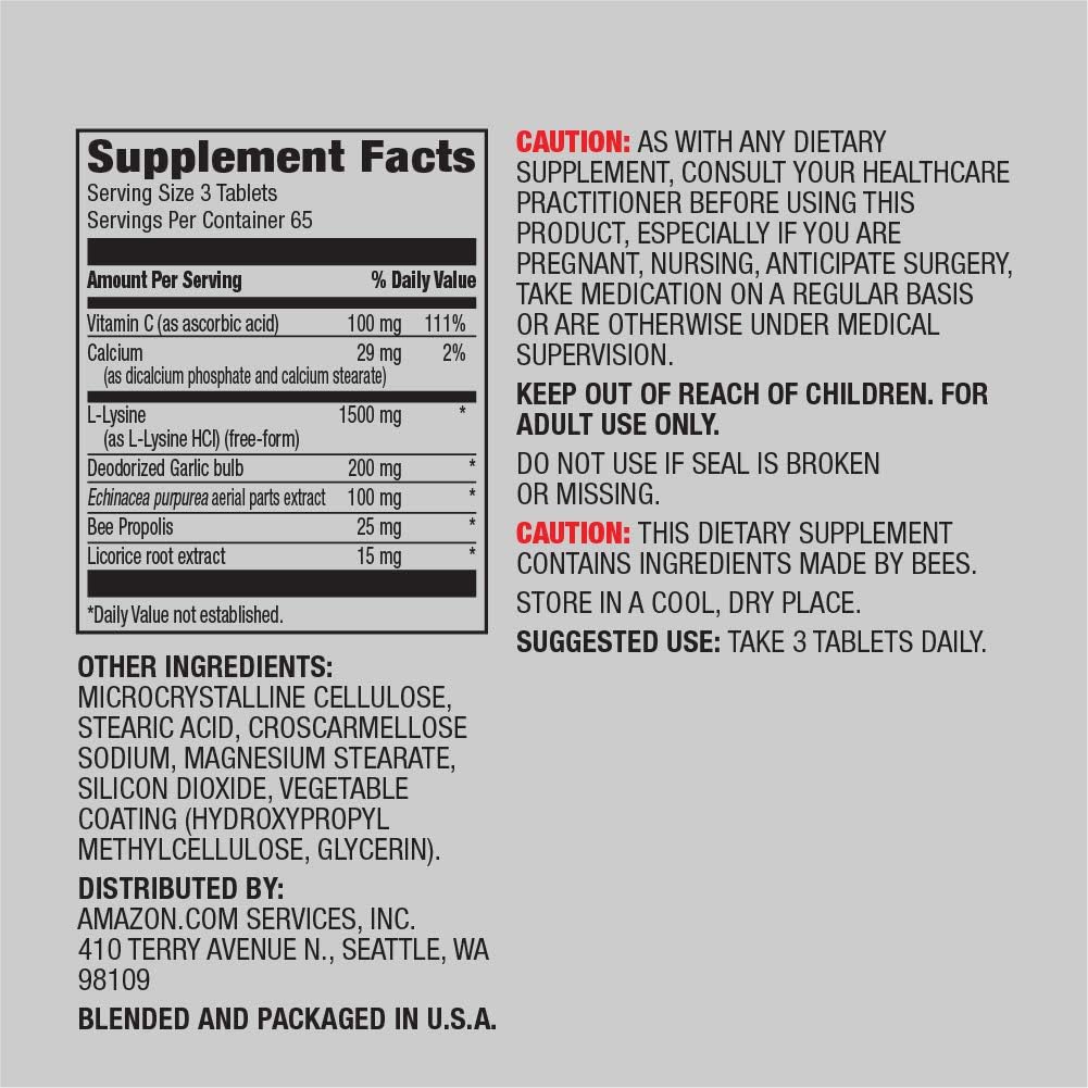  Elements Lysine Complex with Vitamin C, 1500 mg L-Lysine with 100 mg Vitamin C per Serving (3 Tablets), Supports Immune Health, Vegetarian, 195 Tablets (Packaging may vary): Health & Personal Care
