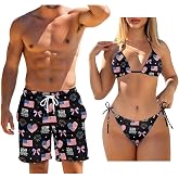 WHUVUMFY Couple Matching Swimwear Womens 2 Piece Bikini Set Halter String Swimsuits Hawaiian Men's Swim Trunks Summer Shorts
