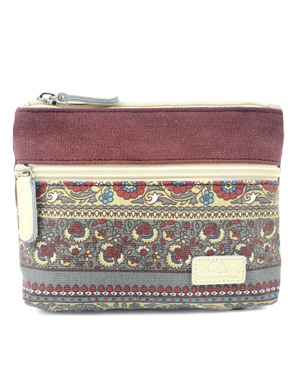 POPUCT Women's Retro Canvas Zipper Coin Purse Phone Pouch Cosmetic Bag(Wine red)