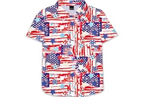 Remimi Unisex Kid July 4th Shirt Button Down Short Sleeve Hawaiian Shirts 5-14 Years