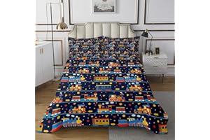 Manfei Cute Train Coverlet Set Twin Size,Cartoon Colorful Trains Quilted Coverlet for Kids Children Room,Colorful Dots Geomet