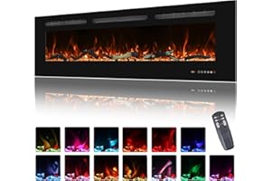 Oxhark Flame Electric Fireplace 50 inch Wide, Wall Mounted Fireplace Inserts Electric Heater, 13 * 13 Flame Effects Like Real Flame, Low Noise, Timer & Thermostat Setting, 750W/1500W, Black