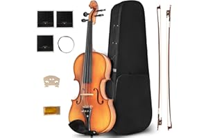 Ceciliec Acoustic Violin For Beginners, CVN-500 Solidwood Ebony Fitted Starter Violins Fiddle Kit For Student w/Hard Case, Rosin, Bow, Size 4/4 (Full Size)