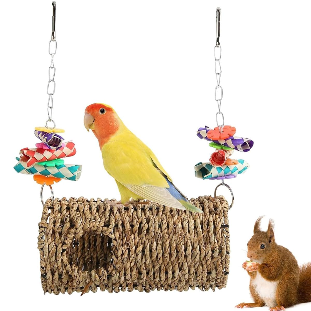 ZYYRSS Seagrass Hammock, Hammock Play Tunnel Bird Woven House Toy Sea Grass Woven House Hanging Bed Toy for Bird