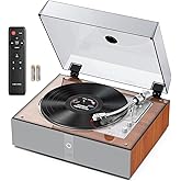 1 BY ONE Fully Automatic Record Player, All-in-One Vinyl Turntable | Automatic Repeat Function, Remote Control, Built in Speakers&amp; DSP, Phono Preamp, AT-3600L Cartridge, Belt Drive 2-Speeds