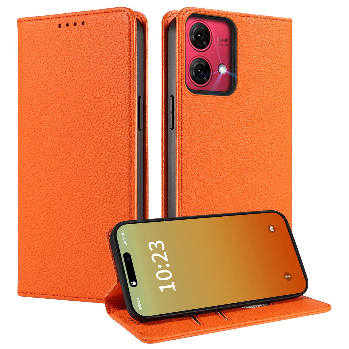MOJIA Case for Motorola Moto G84 5G, [Strong Magnetic Closure] Premium PU Leather Wallet Case Flip Phone Cover, Card Holder Multifunctional Case. Orange — image 1