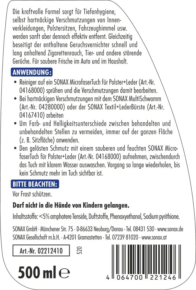 SONAX XTREME Autoinnenreiniger & Geruchsneutralisierer (500 ml) für Stoff, Polster, Cockpit, Kunststoff, Fahrzeughimmel & Innenverkleidungen – für hygienische Sauberkeit | Art-Nr. 02212410 2