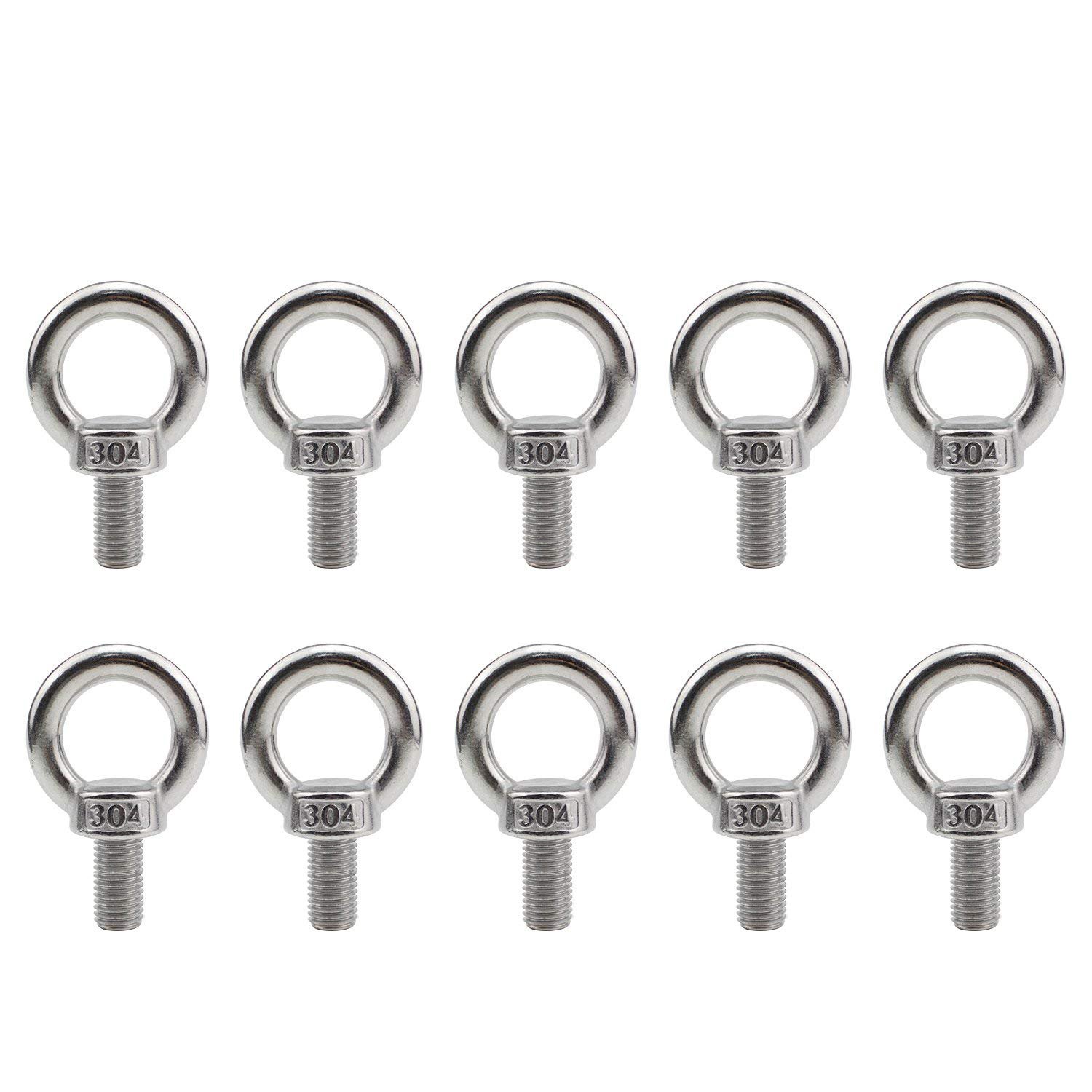 Sutemribor M4 Thread Machinery Shoulder Lifting Ring Eye Bolt, 304 Stainless Steel Screw Bolt with Male Thread (10PCS)