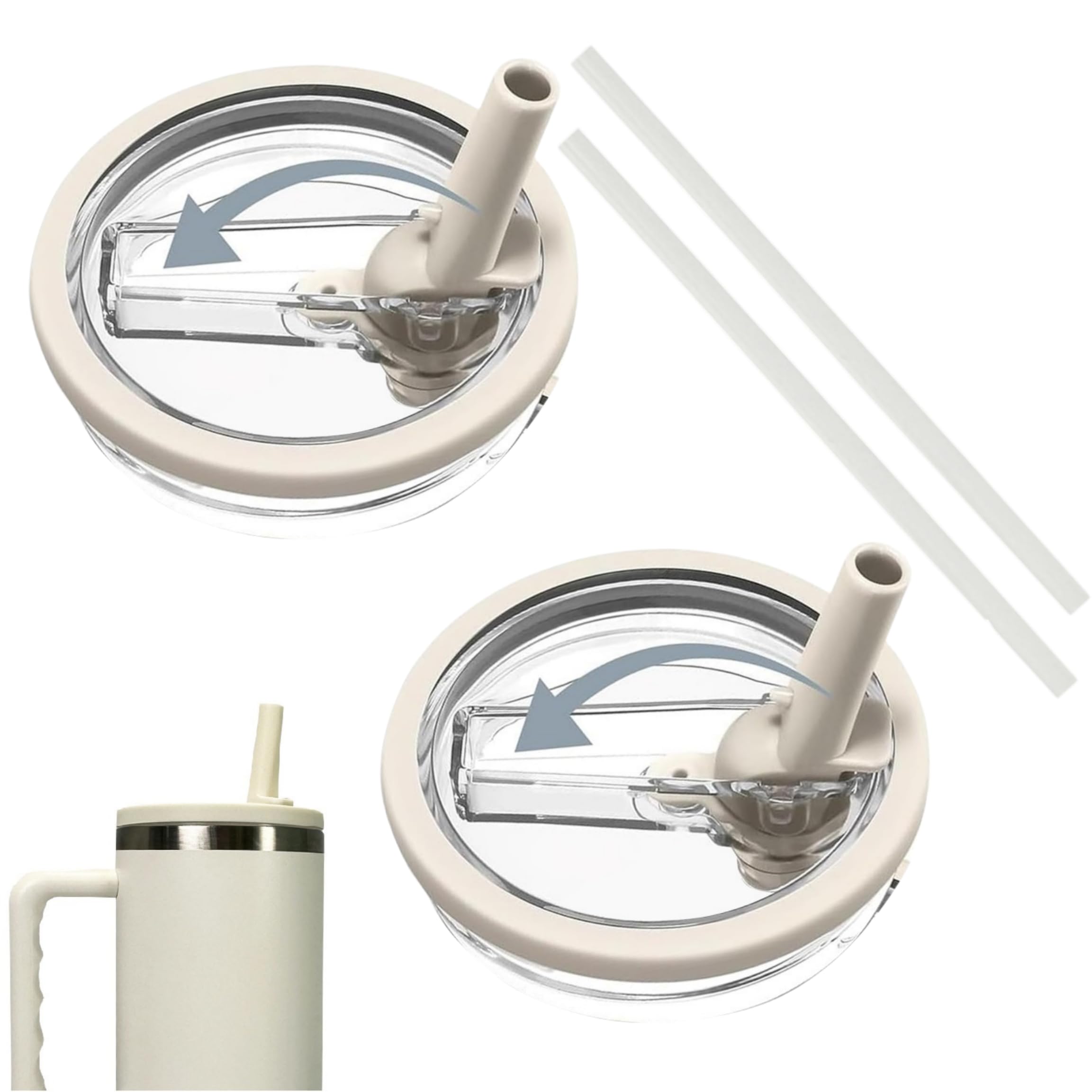 Stanley Cup Replacement Lids, Pack of 2, Reusable, Leak-proof and Dustproof Tumbler Covers with Straw, White