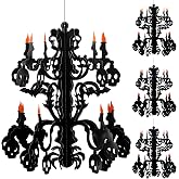 Motipuns 4 Pcs Halloween Chandelier Hanging 3D Paperboard Decor,Classic | Haunted House Theme with Skeleton Bats Spiders, Ceiling Hanging for Indoor Outdoor Use, Gothic Style Party Supply