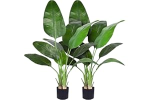 Aphighjoy Bird of Paradise Artificial Plant - Fake Plants Areca Palm Tree, No Need Styling Faux Tropical Palm Potted Tree for Home Office Decor (4FT-2Packs, Upgraded Bird of Paradise)